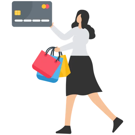 Shopaholic causing credit card debt  Illustration