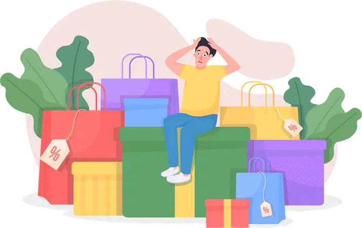 Shopaholic with purchases Illustration