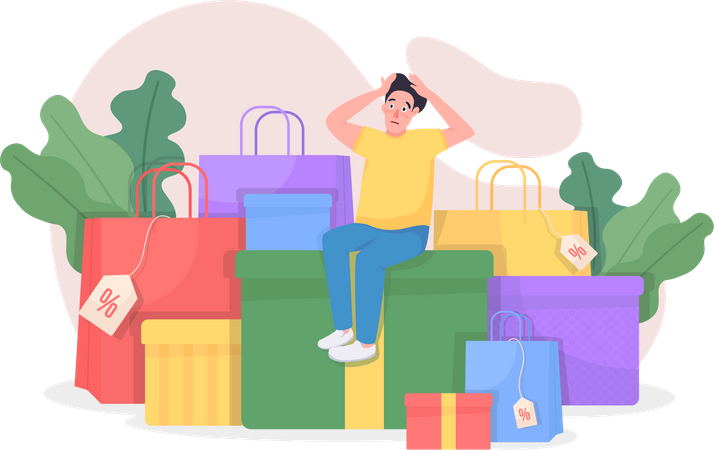 Shopaholic with purchases  Illustration