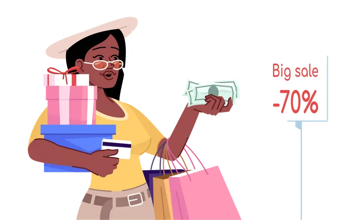 Shopaholic Woman Illustration
