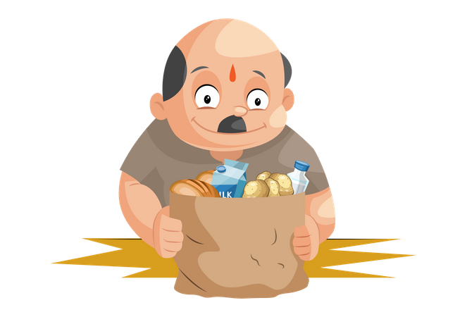 Shopkeeper holding grocery products in hand  Illustration