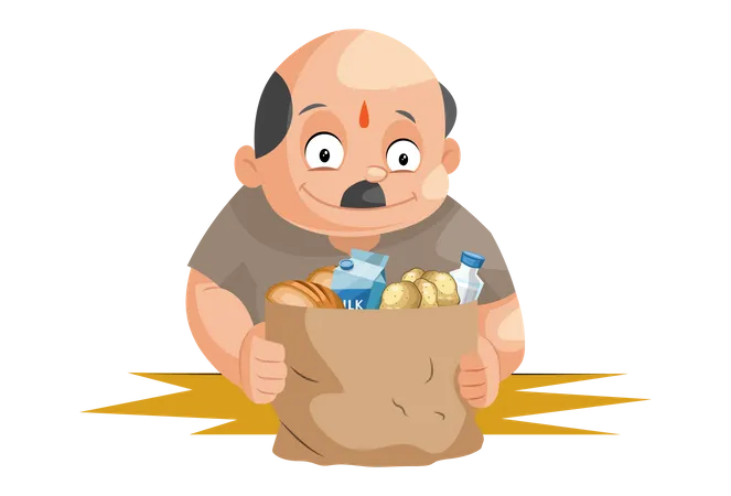 Shopkeeper holding grocery products in hand  Illustration