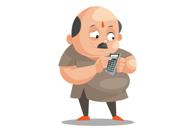 Shopkeeper is holding calculator  Illustration