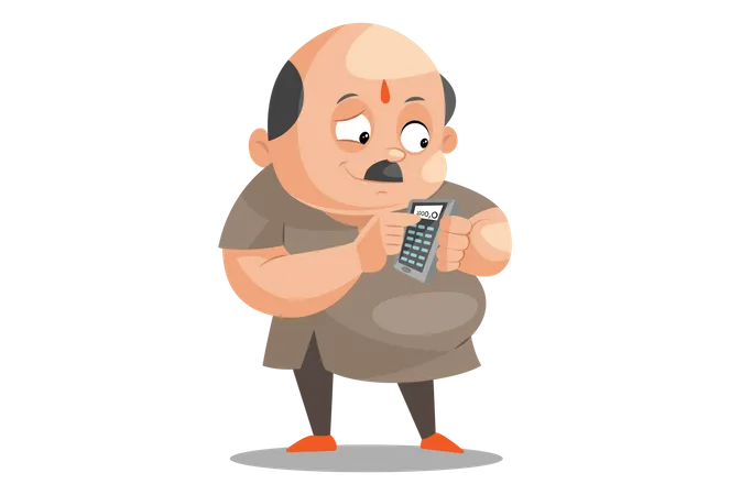 Shopkeeper is holding calculator  Illustration