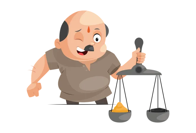 Shopkeeper is holding scales in hand Illustration