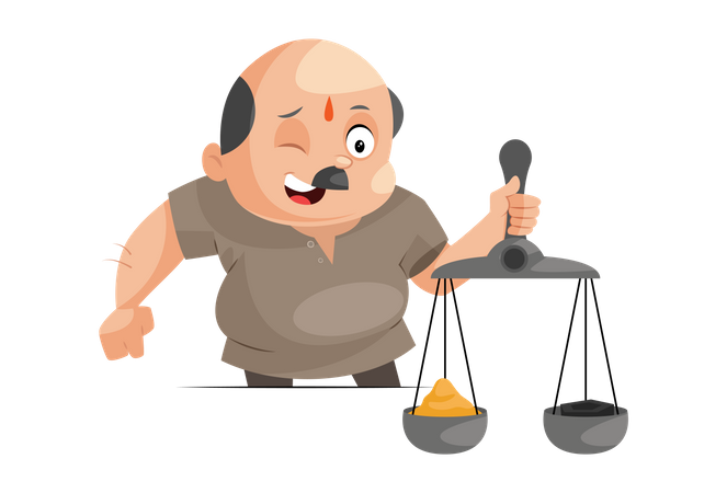 Shopkeeper is holding scales in hand  Illustration