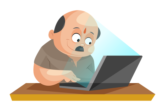 Shopkeeper is working on laptop  Illustration