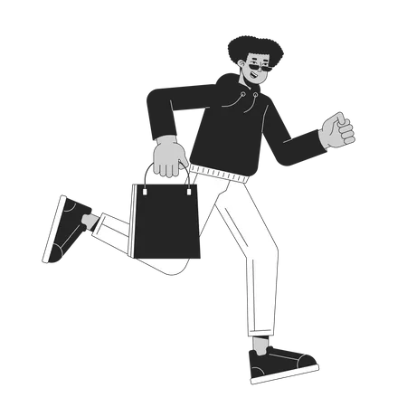 Shopper male running with boutique bag  Illustration