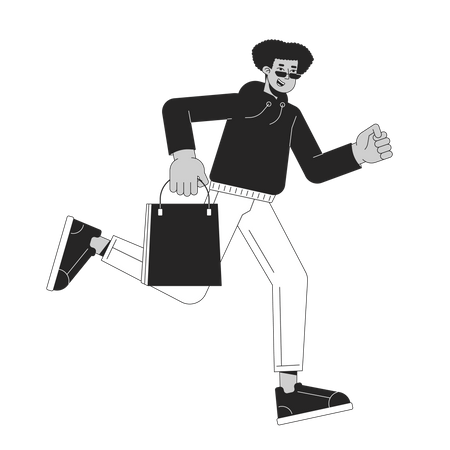 Homem de compras correndo com bolsa boutique  Ilustração
