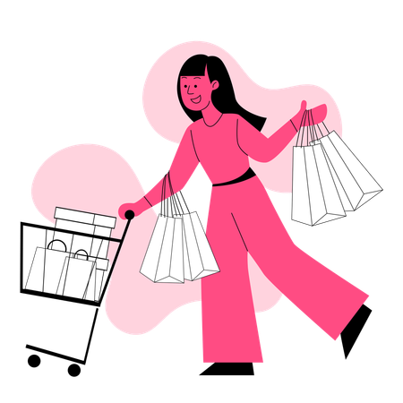 Shopper with Multiple Bags and Boxes  Illustration