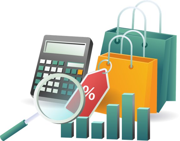 Shopping analysis and calculation  Illustration