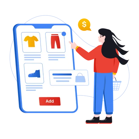 Girl Buying Online Products Flat Illustration Of M Commerce Illustration
