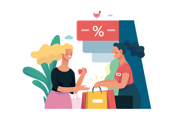 Shopping assistant helping female customer  Illustration