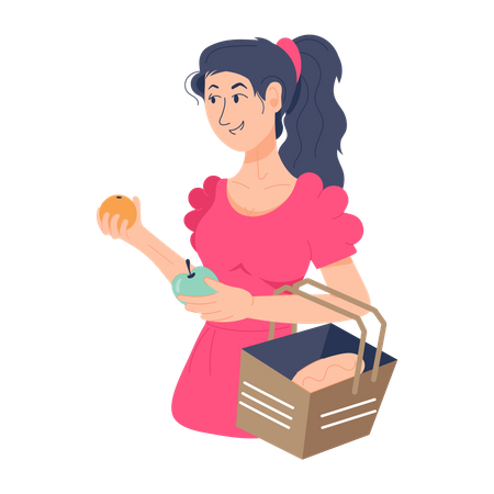 Shopping aux fruits faire des courses aux fruits  Illustration