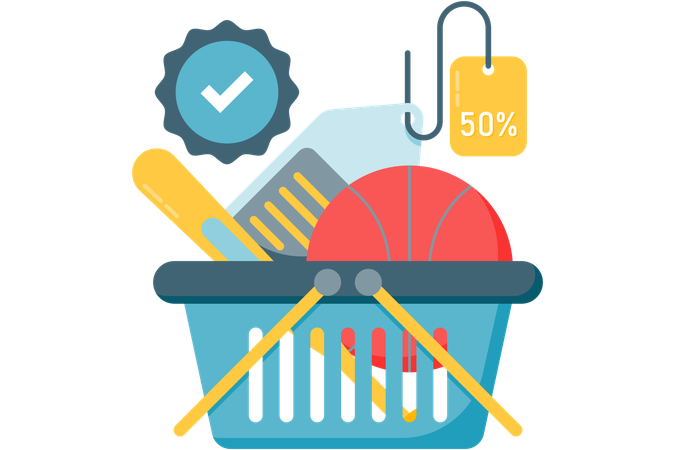 Shopping basket and groceries  Illustration