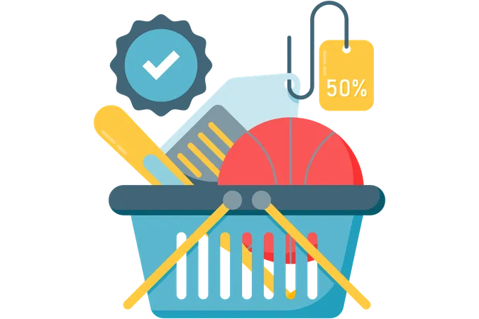 Shopping basket and groceries  Illustration