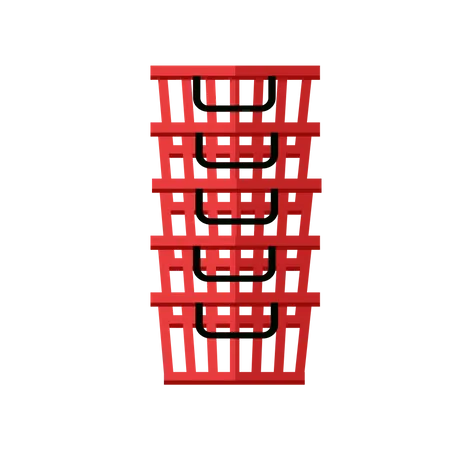 Heap Of Red Shopping Baskets Plastic Shopping Baskets Stacked Isolated Object In Flat Design On White Background Illustration