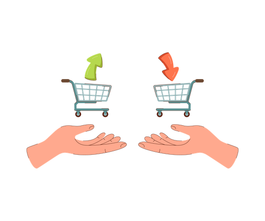 Shopping baskets in hands people exchanging consumer goods indirectly to avoid having to use money  Illustration