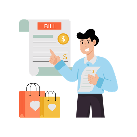 Shopping bill paid by man  Illustration