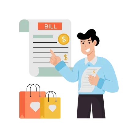 Shopping bill paid by man  Illustration