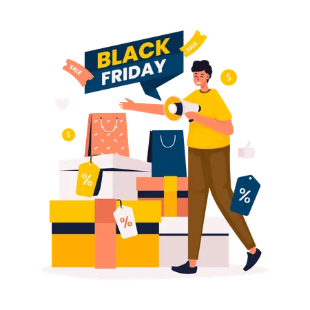 A Man With Shopping Black Friday Big Sale Promotion Illustration Illustration
