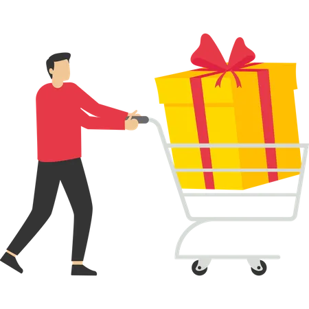 Shopping And Big Gift Box Vector Illustration Design Concept In Flat Style Illustration