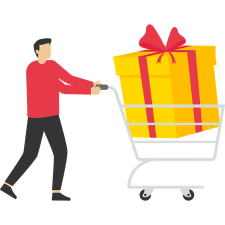 Shopping Boy and big gift box  Illustration