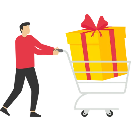 Shopping Boy et grande boîte cadeau  Illustration