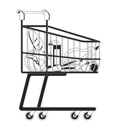 Shopping cart filled with groceries  Illustration