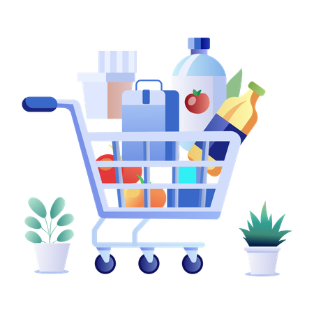 Shopping Cart full with grocery  Illustration