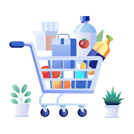 Shopping Cart full with grocery  Illustration