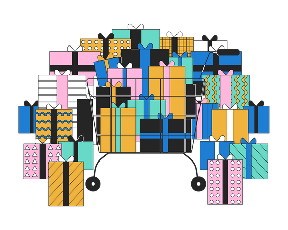 Shopping cart overflowed with gifts  イラスト