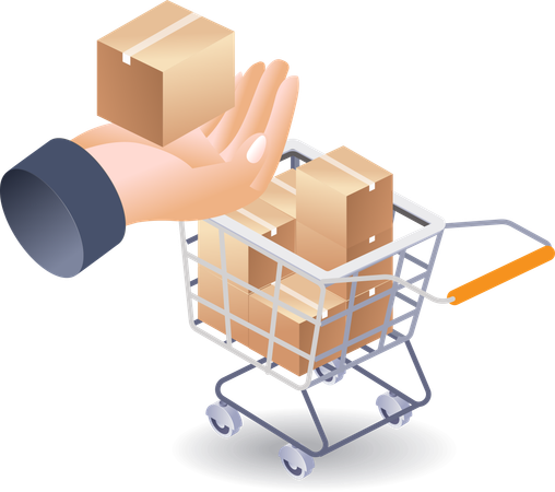 Shopping cart with boxes  Illustration