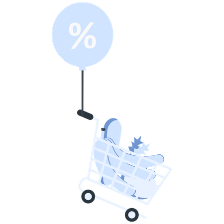 Shopping Cart with Discount Balloon Sale  Illustration