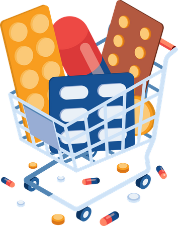 Shopping cart with Pills and Medicine  Illustration
