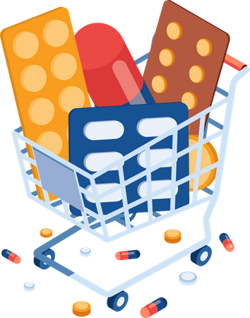 Shopping cart with Pills and Medicine  Illustration