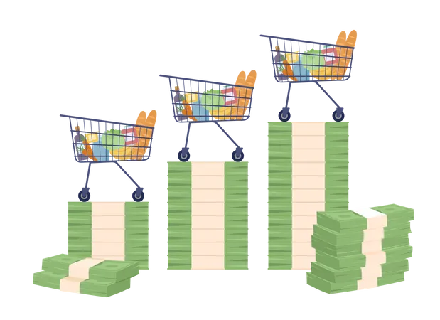 Shopping carts standing on banknotes stack Illustration