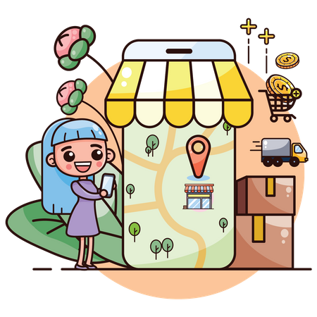 Shopping Delivery Location Illustration