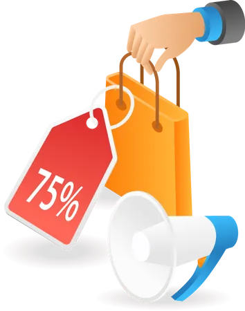 Carrying Shopping Bags With Discount Campaign Illustration