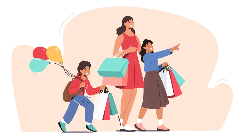 Week-end shopping en famille, temps libre  Illustration