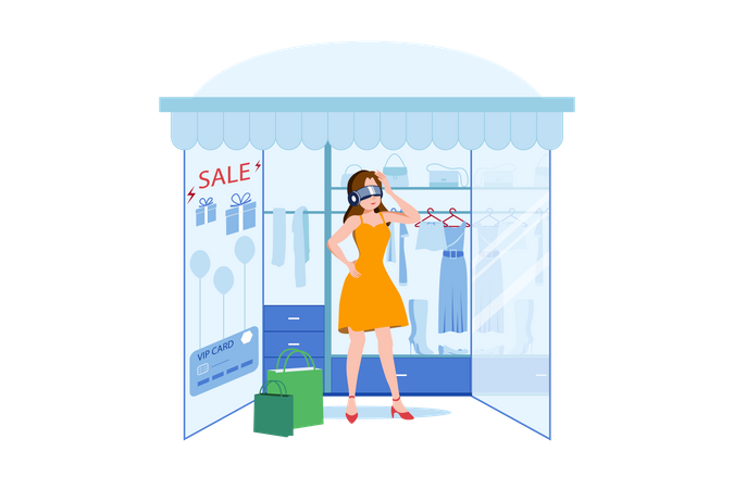 Faire du shopping en utilisant la technologie virtuelle  Illustration