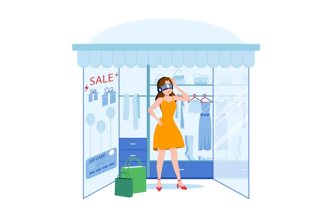 Faire du shopping en utilisant la technologie virtuelle  Illustration