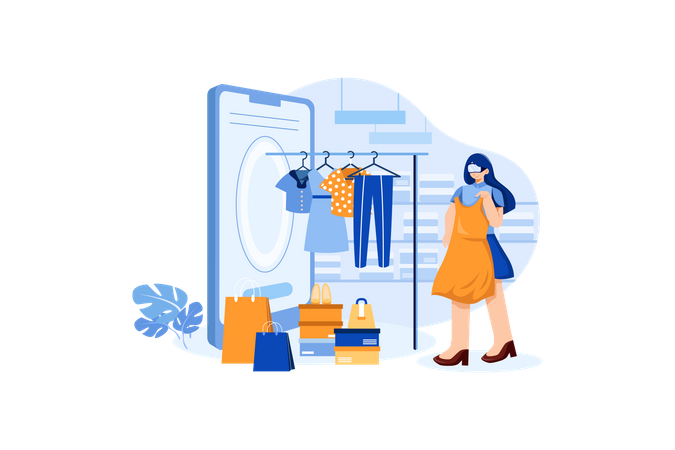 Faire du shopping en utilisant la technologie virtuelle  Illustration