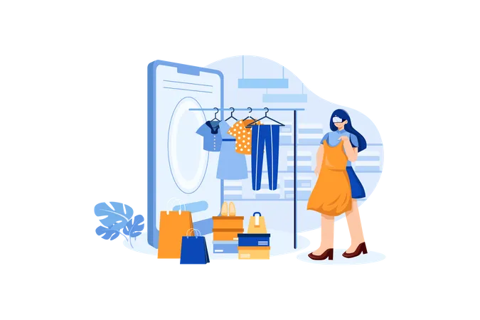 Faire du shopping en utilisant la technologie virtuelle  Illustration