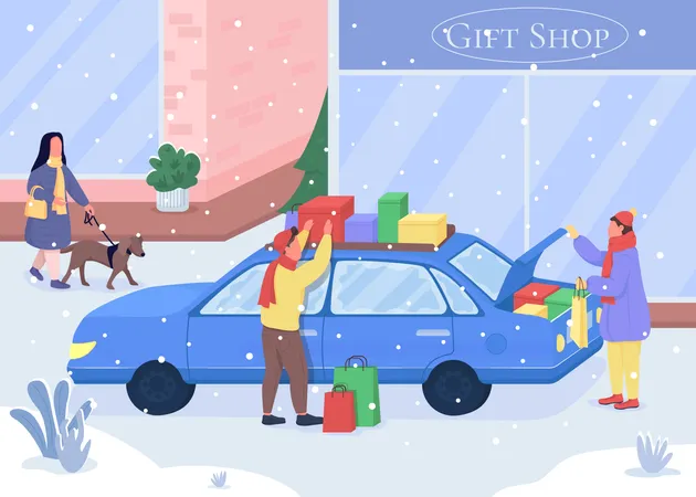 Shopping for Christmas gifts Illustration
