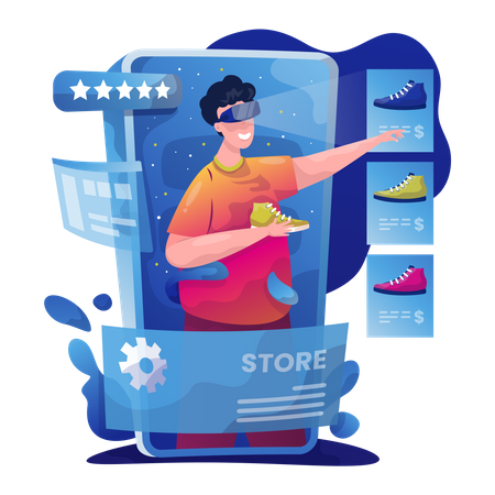 Shopping for shoes in metaverse Illustration