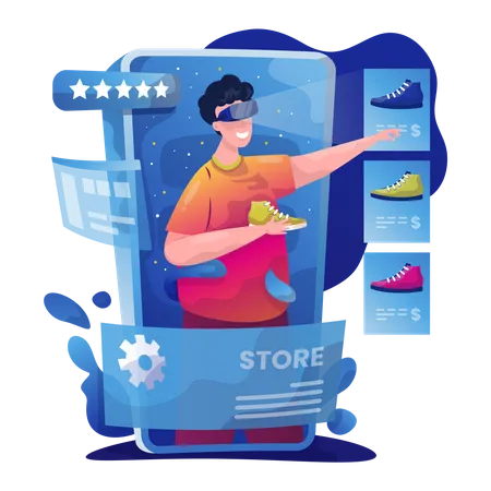 Shopping for shoes in metaverse Illustration