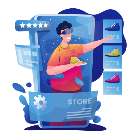 Shopping for shoes in metaverse  Illustration