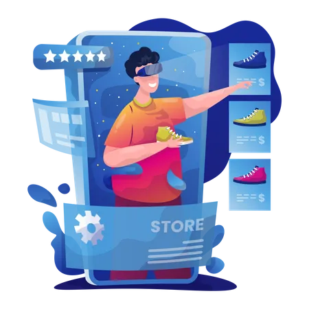 Shopping for shoes in metaverse  Illustration