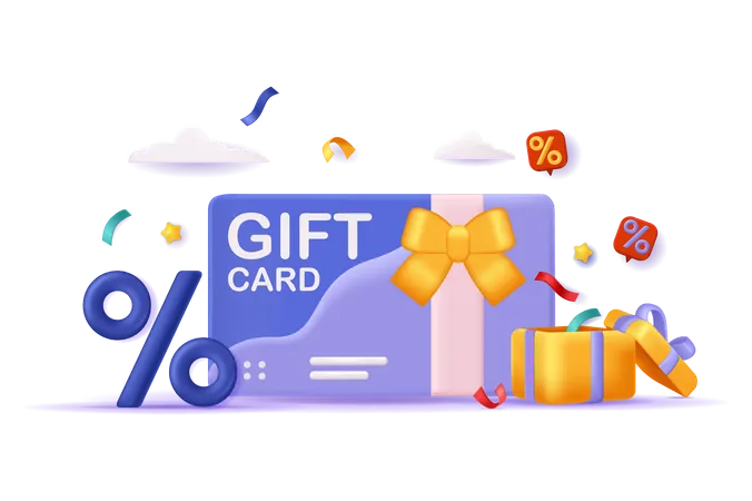 Shopping Gift Certificate Concept 3 D Illustration Icon Composition With Card With Bow Gift Box And Discounts On Purchases Loyalty Program And Bonuses Vector Illustration For Modern Web Design Illustration